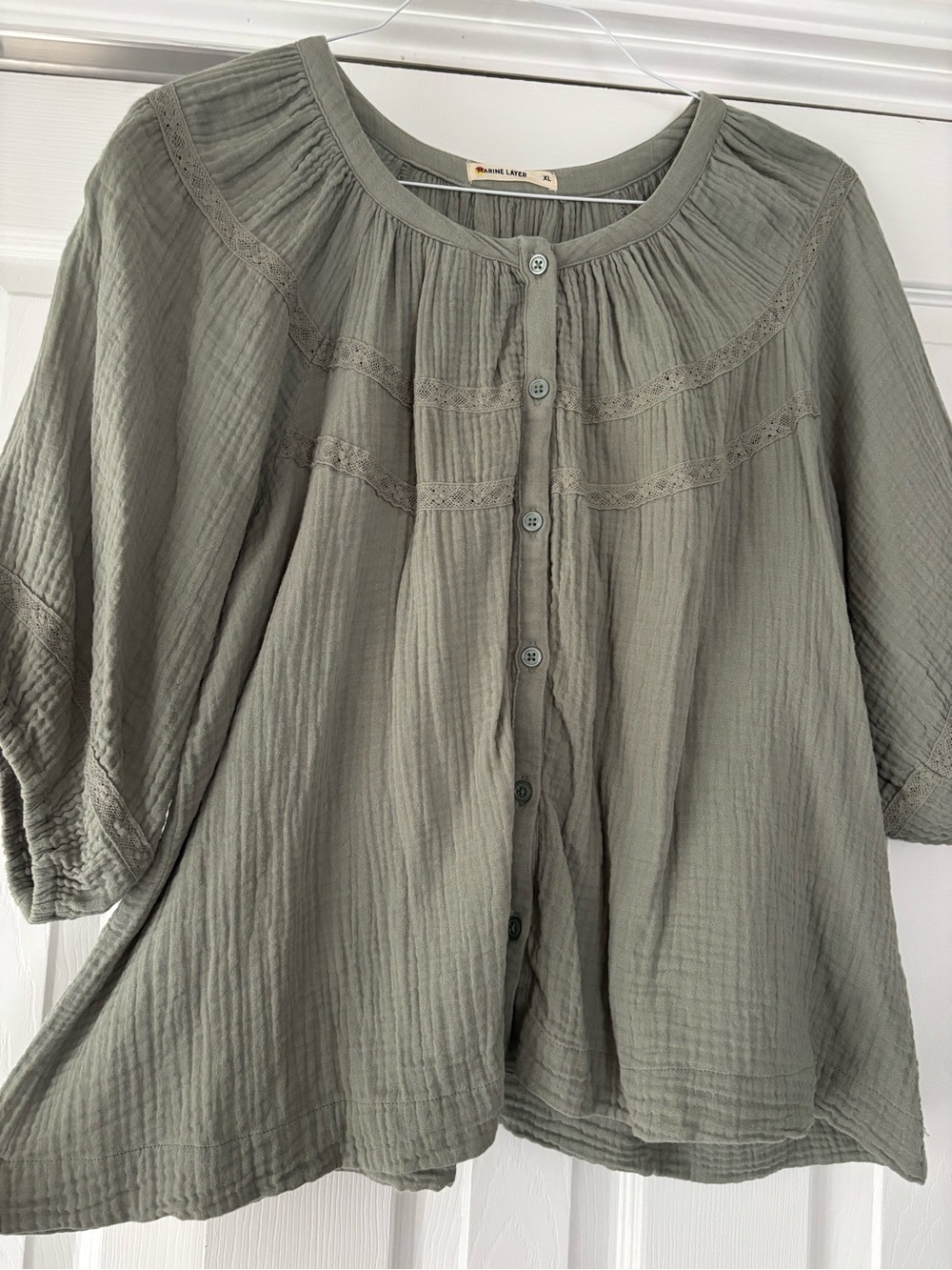 Marine Layer Wren Puff Sleeve Top - Faded Olive